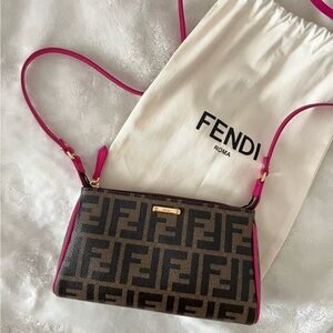 FENDI Zucca Spalmati Mini Pouch Crossbody Tobacco Fuchsia